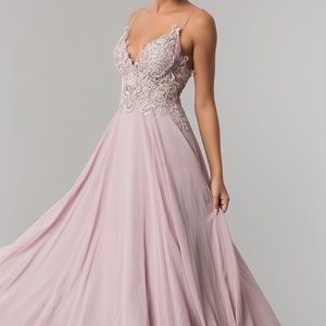 Long V-Neck Open-Back Prom Dress by PromGirl